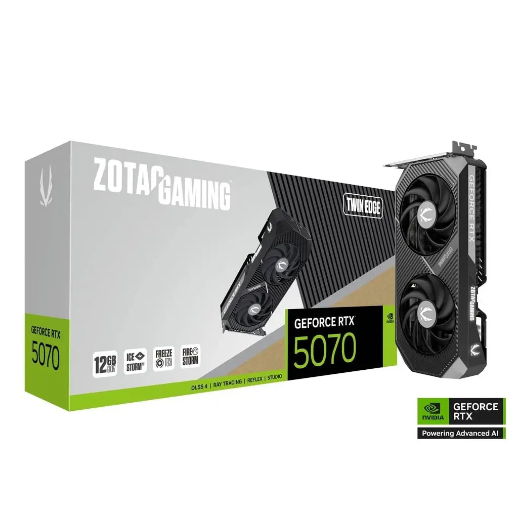 ZOTAC GAMING GeForce RTX 5070 Twin Edge 12GB GDDR7 Graphics Card | DLSS 4 | PCIe 5.0 | ZT-B50700E-10P ZOTAC GAMING GeForce RTX 5070 Twin Edge 12GB GDDR7 Graphics Card | DLSS 4 | PCIe 5.0 | ZT-B50700E-10P